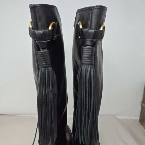Lavorazione Artigiana Womens Riding Boots Sz 40=9 Black Italian Leather Tasseled - Picture 3 of 14